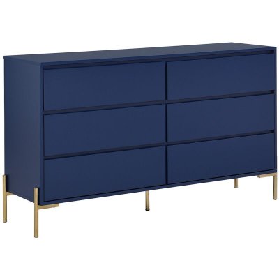 Commode 6 tiroirs - MDF et m&eacute;tal - Bleu laqu&eacute; et dor&eacute; - KORASA de Pascal Morabito