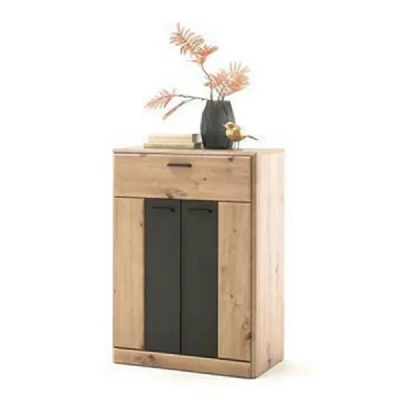 Commode &agrave; chaussures en bois coloris ch&ecirc;ne / noir - L.69 x H.96 x P.39 cm --