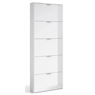 Commode &agrave; chaussures en bois de 5 abattants coloris blanc brillant - dim : 180 x 70 x 17 cm