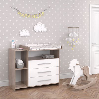 VICCO Commode &agrave; langer 113x100cm, Blanc/Sonoma