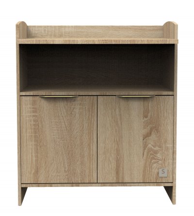 SAUTHON MOBILIER Commode &agrave; langer 2 portes et une niche avec poign&eacute;es dor&eacute;es d&eacute;cor ch&ecirc;ne dor&eacute;