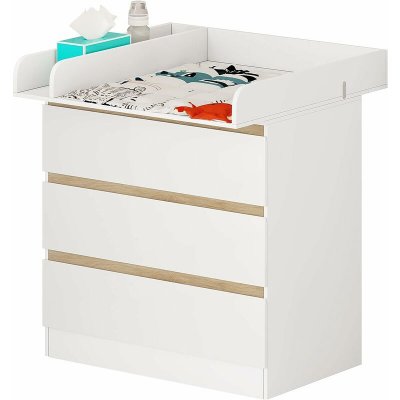 WOLTU Commode &agrave; langer avec 3 tiroirs avec accessoires table &agrave; langer pour b&eacute;b&eacute; en agglom&eacute;r&eacute; et mdf.blanc