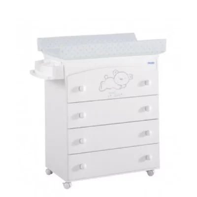 MICUNA Commode &agrave; langer avec baignoire B-970 Sweet Bear Blanc Etoiles Gris