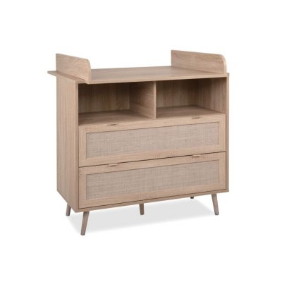 TERRE DE NUIT Commode &agrave; langer b&eacute;b&eacute; 2 tiroirs en bois naturel effet cannage - co7085