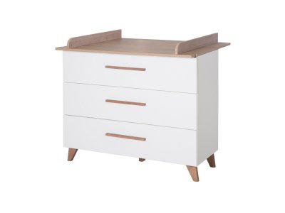ROBA Commode &agrave; Langer Ole - Plan Amovible - Poign&eacute;es + Pieds en Bois Massif - Blanc Effet Ch&ecirc;ne