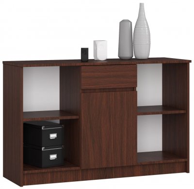 Commode akord b17 weng&eacute; 120 cm 1 porte 1 tiroir fa&ccedil;ade weng&eacute; 6 &eacute;tag&egrave;res 120x40x77 cm