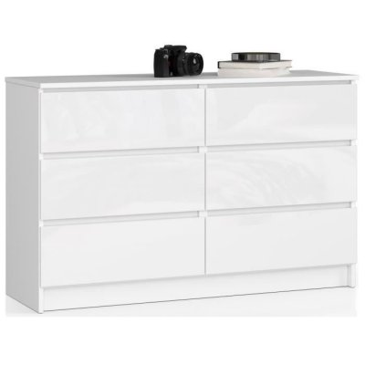 Commode akord k120 blanc 120 cm 6 tiroirs fa&ccedil;ade blanche brillante 120x40x77 cm