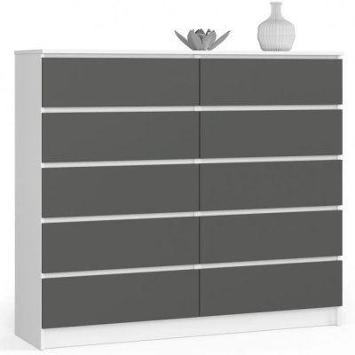 Commode akord k140 blanche 138 cm 10 tiroirs fa&ccedil;ade gris graphite 138x40x121 cm