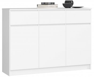 Commode akord k140 blanche 138 cm 3 portes 3 tiroirs fa&ccedil;ade blanche 6 &eacute;tag&egrave;res 138x40x99 cm