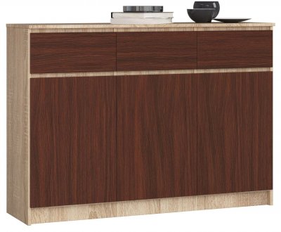 Commode akord k140 ch&ecirc;ne sonoma 138 cm 3 portes 3 tiroirs fa&ccedil;ade weng&eacute; 6 &eacute;tag&egrave;res 138x40x99 cm