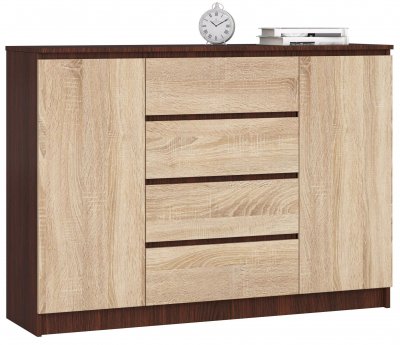 Commode akord k140 weng&eacute; 138 cm 2 portes 4 tiroirs fa&ccedil;ade ch&ecirc;ne sonoma 4 &eacute;tag&egrave;res 138x40x99 cm