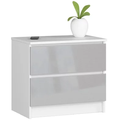 Commode Akord K60 Blanche 60 cm 2 tiroirs fa&ccedil;ade M&eacute;tallique Brillant 60x40x55 cm