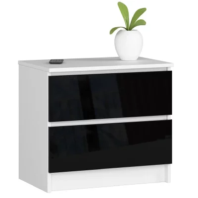 Commode akord k60 blanche 60 cm 2 tiroirs fa&ccedil;ade noir brillant 60x40x55 cm