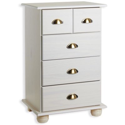 Commode apothicaire COLMAR en pin massif, 4 tiroirs, lasur&eacute; blanc 