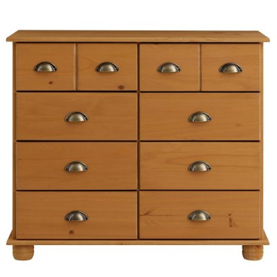 Commode apothicaire COLMAR en pin massif, 8 tiroirs, finition cir&eacute;e 
