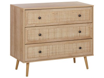 Commode au style boho avec 3 tiroirs cannage en rotin