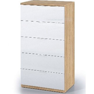 Commode avec 5 tiroirs coloris ch&ecirc;ne canadian et blanc artic - 110 x 60 x 40 cm -pegane-