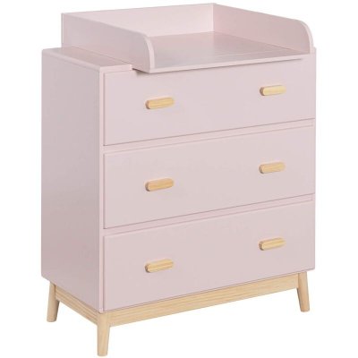 MOBILI REBECCA Commode avec table &agrave; langer et 3 tiroirs en MDF rose
