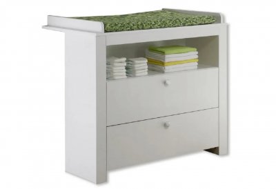 TRENDTEAM Commode b&eacute;b&eacute; 2 tiroirs avec plan &agrave; langer m&eacute;lamin&eacute; blanc Kenan