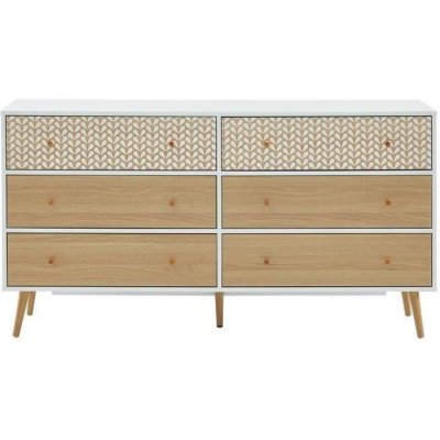 Commode CAPUCINE blanc et effet ch&ecirc;ne 6 tiroirs 150cm - Blanc