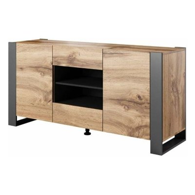 Commode de chambre salon multi-usage NUNKI 164 cm ch&ecirc;ne wotan anthracite
