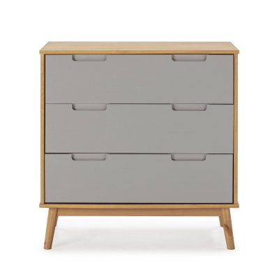 Commode de nuit bruce avec 3 tiroirs, bois massif, 80 cm largeur