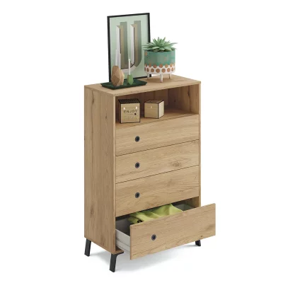 Commode de rangement 4 tiroirs coloris ch&ecirc;ne dor&eacute; - hauteur 120 x longueur 74.5 x profondeur 40 cm