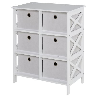 Commode design contemporain 6 tiroirs MDF blanc non tiss&eacute; gris clair