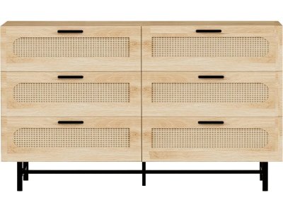 Commode en bois et cannage [ ]Harrison[ ] - 120 x 40 x 75 cm - Beige
