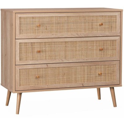 Commode en d&eacute;cor bois et cannage 90x39x79cm - Boh&egrave;me - 3 tiroirs 