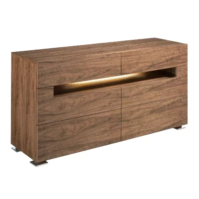 Commode en noyer et &eacute;clairage int&eacute;rieur 7076C, 140 x 43 x 71 cm. -