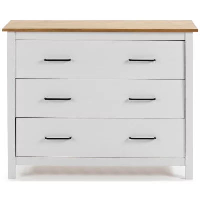 Commode en pin massif - Blanc et ch&ecirc;ne - 100 x 40 x 80 cm