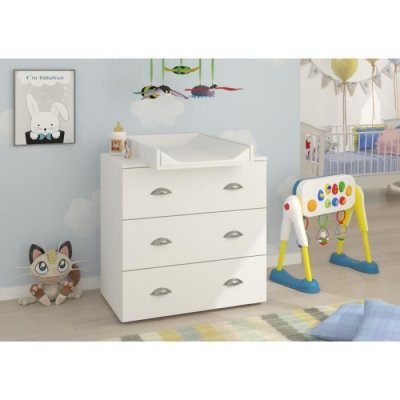 BIM FURNITURE Commode enfant avec table &agrave; langer amovible 80x71,8x90 cm 3 tiroirs mia Blanc mat