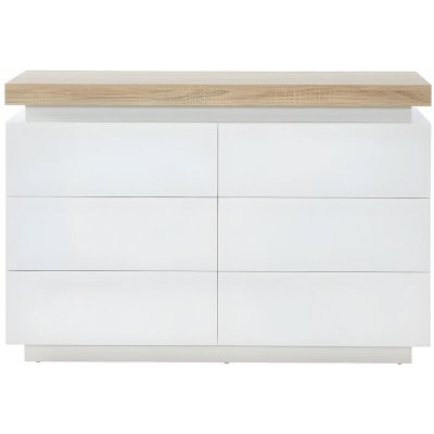 Commode HALO II - 6 tiroirs - MDF laqu&eacute; - Avec LEDs - Coloris : Blanc et Ch&ecirc;ne