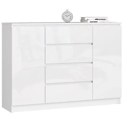 Commode K140 Blanche 138 cm 2 portes 4 tiroirs fa&ccedil;ade Blanche Brillante 4 &eacute;tag&egrave;res 138x40x99 cm