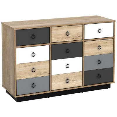 Commode KRYPTON - 3 tiroirs et 3 portes - Coloris : ch&ecirc;ne, blanc et gris