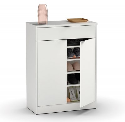 Commode meuble &agrave; chaussures coloris blanc brillant - Hauteur 101 x Longueur 75 x Profondeur 36 cm