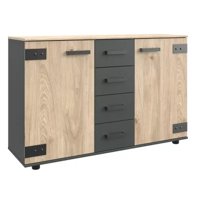 Commode meuble de rangement coloris ch&ecirc;ne - longueur 130 x hauteur 83 x profondeur 41 cm