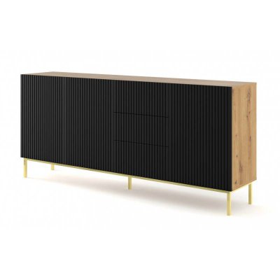 Commode ravenna b 200 cm ch&ecirc;ne artisanal / noir + cadre