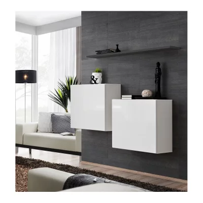 Commode - Switch SB I - 2 vitrines carr&eacute;es - 1 &eacute;tag&egrave;re - Blanc et graphite - Mod&egrave;le 1