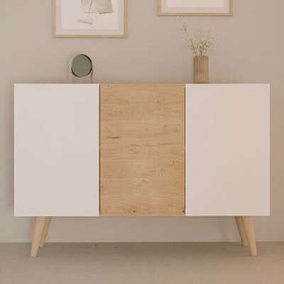 Commode Toronto pour Salon 120 cm couleur Ch&ecirc;ne&Blanc