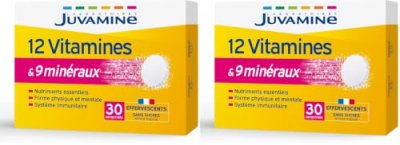 JUVAMINE Compl&eacute;ment Alimentaire 12 Vitamines, 9 Min&eacute;raux Sans Sucres  - La Bo&icirc;te De 30 Comprim&eacute;s