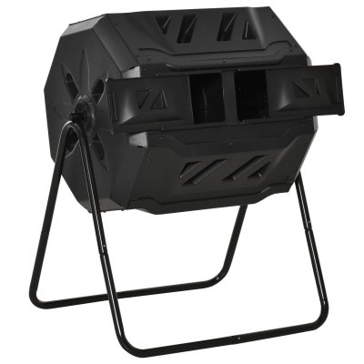 OUTSUNNY Composteur de Jardin  - Double Chambre 160 L - Rotatif 360&deg; - Acier PP Noir