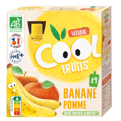 VITABIO Compotes Cool Fruits Bio - Pomme Banane - 4 gourdes de 90g