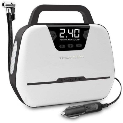 THOMSON Compresseur auto  HTC761010 12V 120W 150 PSI &Eacute;cran LCD Lampe int&eacute;gr&eacute;e Blanc/Noir - Neuf