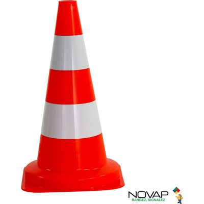 NOVAP C&ocirc;ne de chantier PEBD H50 orange avec bandes fluo -  - 3225341