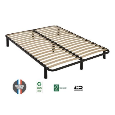 SEDAC Conforkit sommier a Lattes + Pieds Acier 160 x 200 cm - Noir