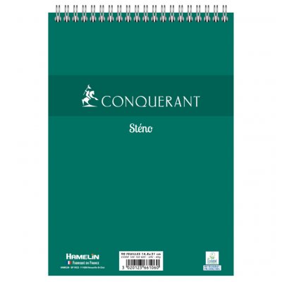 OXFORD Conquerant Bloc-notes St&eacute;no uni A5 180 pages couverture carte verte