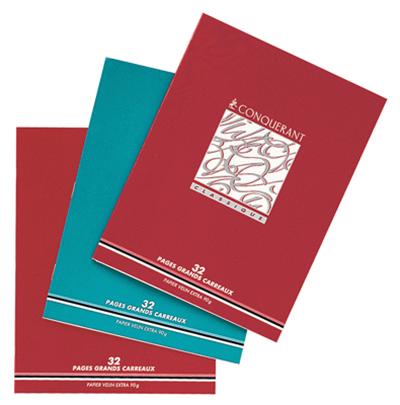 CONQUERANT  - Cahier Piqures Grand Carreaux 17x22 32p 4mm 90g