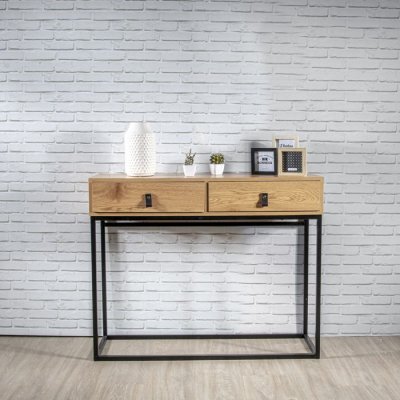 Console 2 tiroirs 100x35x80,5 cm en bois et m&eacute;tal - MICKY